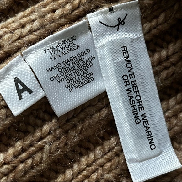 LOFT Alpaca Wool Blend Cardigan Sweater Cable Knit Hood Button Tan Cozy Petite S - Picture 7 of 11